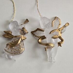 Vintage Frosted Angel & Cherub Christmas Ornaments – Gold Accents – Set of 2